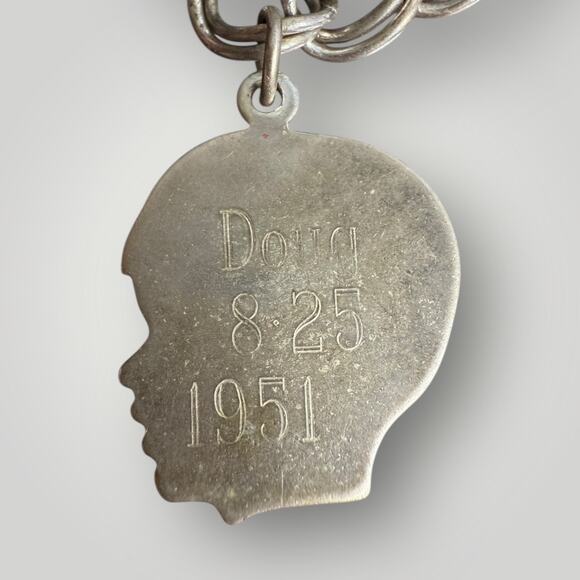 Vintage Sterling Silver Charm Bracelet  sz 7 Personalized Silhouette Charms 13pc - Picture 3 of 12